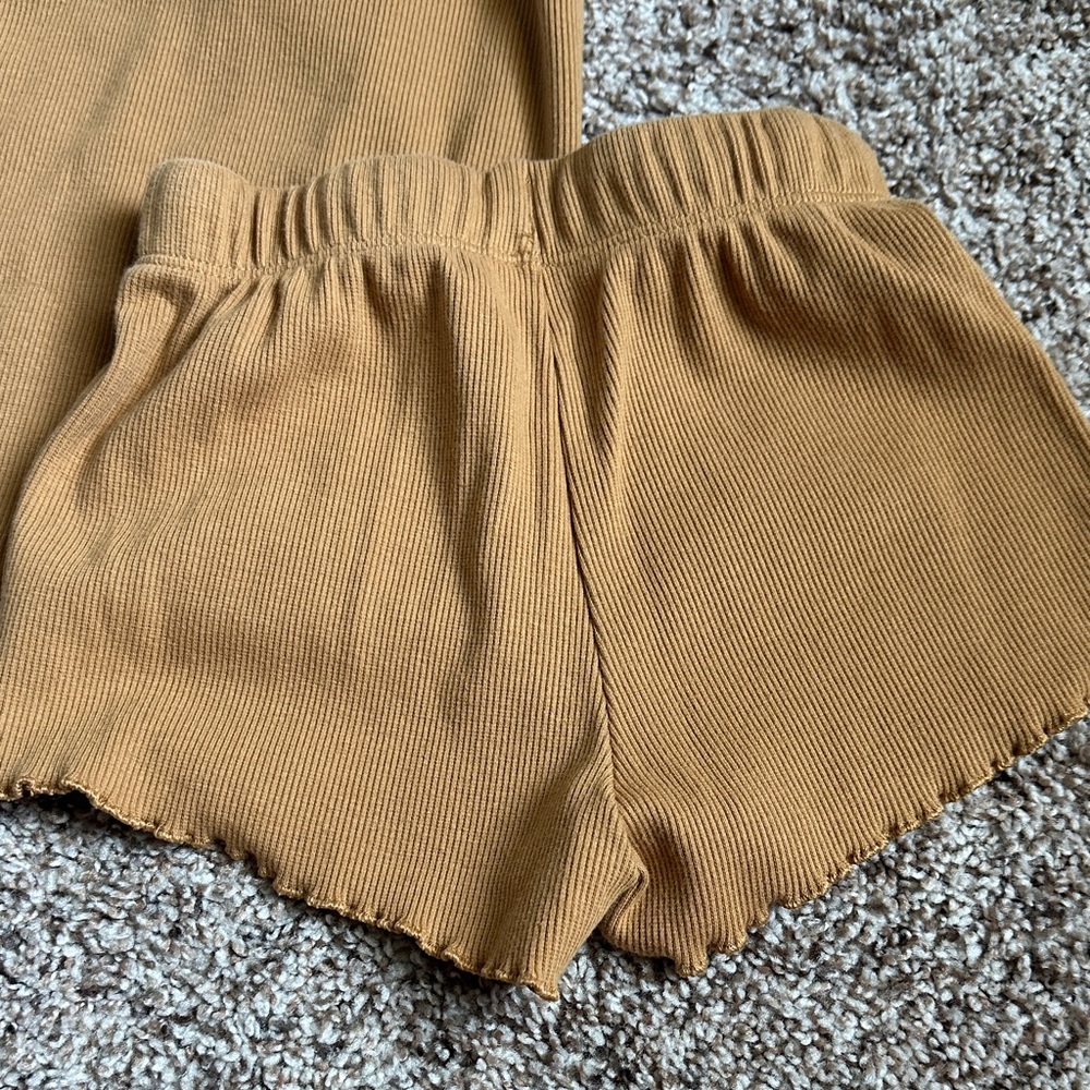Kids Ribbed Tank & Shorts Matching Set in Mustard with White Trim - Picture 4 of 9